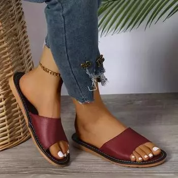 2024 New Versatile Fashion Women s Slippers Embroidered Household Floor Slippers Spring and Summer Soft Soled Outdoor Sandals 35 вино красного