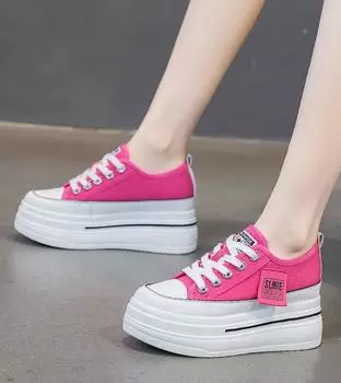2024 New Woman Platform Sneakers Wedge Shoes Female 8cm Height Increasing Ladies Breathable Cloth Casual Shoes Canvas Shoes 34 чёрный