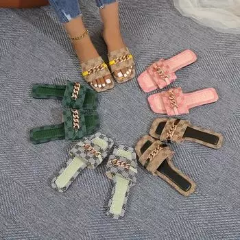 2024 New Women Flats Slippers Summer Luxury Outdoor Beach Female Sandals Trend Brand Designer Slippers Big Size Slides Women 36 чёрный