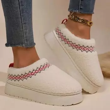 2024 New Women s Ankle Boots Indoor Simple Warm Cotton Slippers Versatile Round Toe Thick Bottom Plush Snow Boots Botas Mujer 36 бежевый