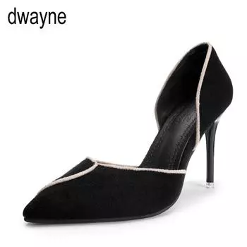 2024 new women s single shoes Korean fashion pointed hollow high heels summer sexy suede casual work shoes sdc5 34 чёрный