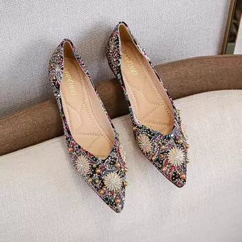 2024 new Women shoes spring autumn Pointed Temperament water diamond comfortable shoes Women s Outdoor leisure Flats Shoes 34 абрикосовый