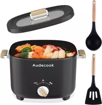 2024 НОВАЯ электрическая мультиварка Hot Pot объемом 2,5 л с антипригарным покрытием для 1-3 человек, дорожная электрическая сковорода с сотовой текстурой (черный) United States