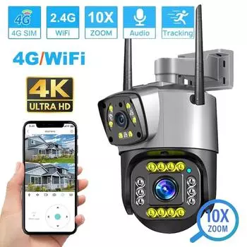2024 Новая IP-камера с двойным объективом ЕС, 4G, Wi-Fi, 8MP, 4K, камера наблюдения, беспроводная уличная камера для умного дома, ночное видение, цифровой зум, камера видеонаблюдения