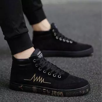 2024 Новая мода All Black Men шнурованные прогулочные туфли парусиновые туфли высокие кроссовки мужские мальчики повседневные кроссовки на плоской подошве обувь dfv67 38