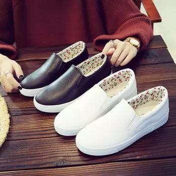 2024 Новая весна и осень с кожаными туфлями-лодочками Lazy Girls Students Love Pregnant Women Small White Shoes 35 белый