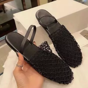 2024 Новые модные однотонные сетчатые дышащие летние женские тапочки Baotou Flat Bottom Beach Верхняя одежда Женская обувь Zapatos 35 чёрный