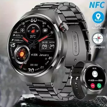 2024 Новые Смарт-часы с GPS для мужчин GT4 Pro 360*360 HD Экран сердечного ритма Bluetooth Вызов NFC IP68 Водонепроницаемые Смарт-часы