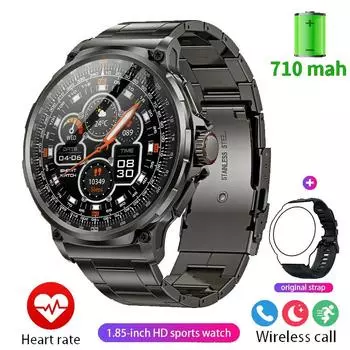 2024 Новые Смарт-часы с GPS-треком для мужчин, 1,85-дюймовый Ultra HD AMOLED-экран, аккумулятор 710 мАч, умные часы с Bluetooth-вызовом Silicone + steel чёрный