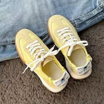 2024 Новые туфли Forrest Gump Zhao Ruth Same Женские летние балетные тренировочные туфли с вышивкой Легкие дышащие спортивные маленькие белые туфли 35 жёлтый