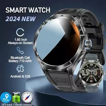 2024 Новые умные часы 710 мАч с большой батареей, мужские спортивные фитнес-трекеры, 1,85-дюймовый Ultra HD AMOLED-экран, умные часы с Bluetooth-вызовом Silicon серебряный