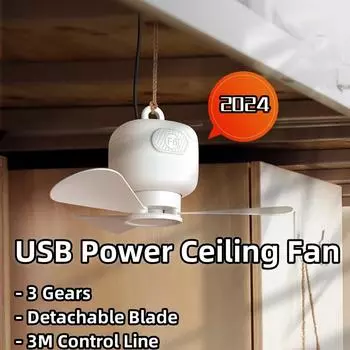 2024 Новый USB Маленький Потолочный Вентилятор 3-ступенчатый Регулировка Скорости Ветра Съемные Лопасти Долговечный Бесшумный Большой Мощный Внутренний Уличный Вентилятор