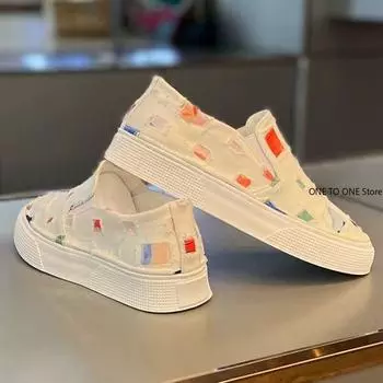 2024 Rainbow Color Men Breathable Canvas Shoes New Student Slip on White Shoes Sneakers Cloth Shoes for Man Tenis Masculino 39 белый
