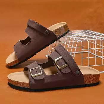 2024 Roman Style Men Shoes Black Leather Trendy Designer Sandals Summer Solid Casual shoes Comfy Breathable Outdoor Beach Shoes 38 коричневый