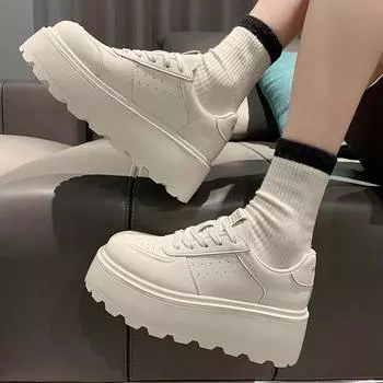 2024 Shoes for Women Front Lace-up Women s Vulcanize Shoes Fashion Sewing Ladies Casual Shoes New Round Head Versatile Sneakers 35 белый
