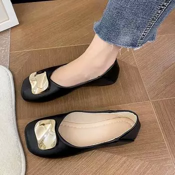 2024 Shoes for women slip-on shallow mouth soft square toe casual women s sports shoes flat shoes versatile new slip-on summer 35 бежевый