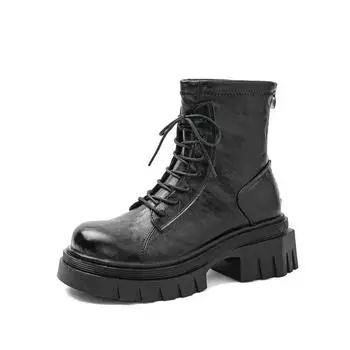 2024 Silver Leather Winter Short Boots Thick Sole Square Heel Ankle Boots Side Zipper Frenum Brown Matte Women s/Men Shoes 35-43 35 чёрный