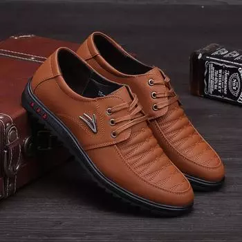 2024 Spring and Autumn New Men s Business Breathable Casual Versatile Comfortable Soft Bottom Round Head British Men s Lace-Up Leather Shoes 39 чёрный