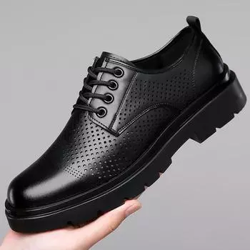 2024 Spring and Autumn New Men s Round Head Lace-up Big Head Leather Shoes Men s Summer Hollow Breathable Leather Sandals Men s 22717 37