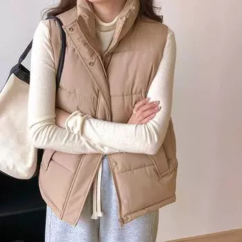 2024 spring and autumn new short down cotton vest women wear loose version outside wearing vest jacket M чёрный