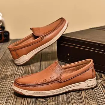 2024 Spring Autumn New Men s Genuine Leather Casual Shoes Soft Sole Comfortable Loafers Outdoor Men s Park Walking Flat Shoes 38 чёрный