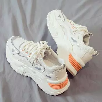 2024 spring new leisure sports dad trendy shoes trendy breathable men s shoes versatile height increase small white board shoes mesh shoes 39