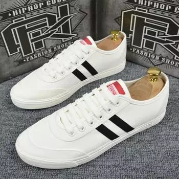2024 Spring Shoes for Men Canvas Casual Shoes Fashion Striped Flat Skateboard Shoes Youth Lace-up Sneakers 38