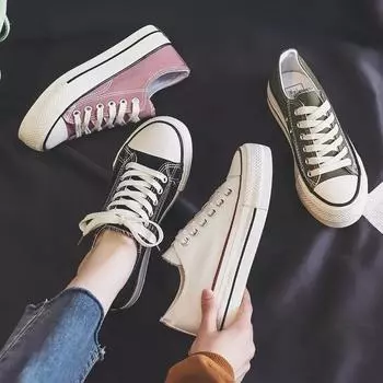 2024 Spring Thick Sole Women s Leisure Canvas Shoes Breathable Comfortable Sports Thick Sole Height Increasing 35 чёрный