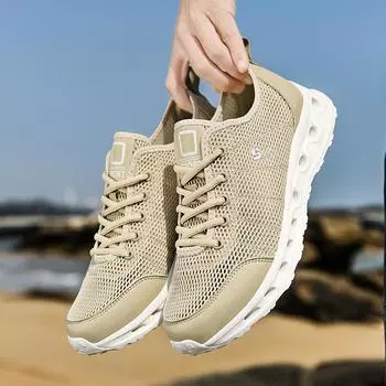 2024 Summer New Casual Large Sport Shoes Outdoor Mesh Breathable Leisure Tourism Shoes Driving Shoes Men s 48 39 бежевый