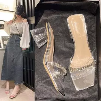 2024 Summer New Fairy Style High Heels Crystal Sandals Drag Girl Summer 35 серый