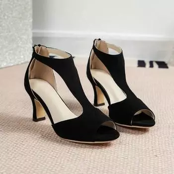 2024 Summer New Fashion Round Toe Open Toe Zipper Sexy Hollow Breathable Outwear Women s Large Comfortable Sandals Single Shoe 35 бежевый