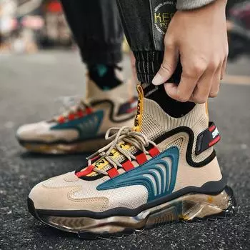 2024 summer new heightening flying weaving outdoor sports basketball shoes breathable casual men s trend high-top socks shoes 39