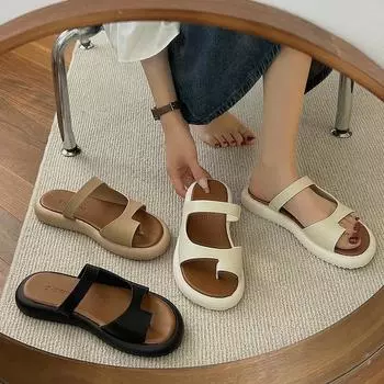 2024 Summer New Korean Thick Sole Slippers for Women Outdoor Casual Women shoes Vintage Roman Beach Shoes Zapatos De Mujer 35