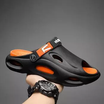 2024 summer new men s printed one-word drag thick-bottomed breathable fashion solid color casual outdoor casual cool slippers 40