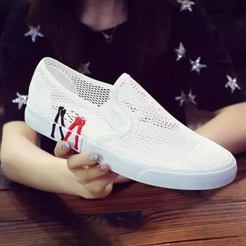2024 summer new mesh casual Korean men s shoes low-top flat breathable shoes trend student sports shoes 7 чёрный