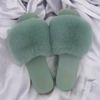 2024 Summer New Thick Heel Slippers for Women s Outwear Fashion Versatile Comfortable Plush Slippers for Women 36-37 зелёный