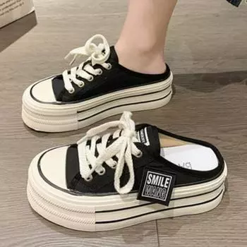 2024 Summer New Thick Slippers Fashion Casual Women Sandals Canvas Bottom Heightening Shoes Female Indoor Women Low Sneakers 35