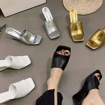 2024 Summer Platform Women Slippers Fashion Elegant Outdoor Thick Bottom Slides Shoes Ladies Casual Wedges Heel Sandalias 35 чёрный