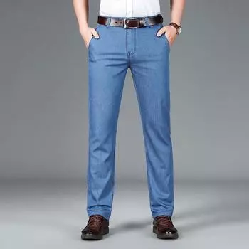 2024 Summer Thin Soft Ice Silk Men S Pants Tencel Jeans Men S Ultra Thin Loose High Waist 38 чёрный