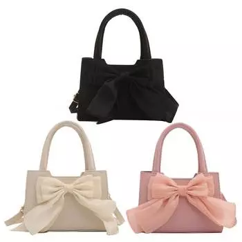 2024 Trend Lace Bow Плечевая Сумка Женская Милая Маленькая Сумка Высокого Качества С Ручкой Верха Элегантная Однотонная Женская Сумка Квадратная Сумка чёрный