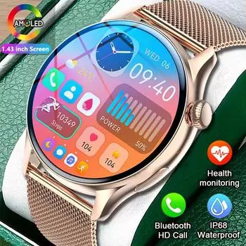 2024 True AMOLED Смарт-часы, женские экраны, всегда показывают время, 466*466 HD, трекер здоровья, голосовые вызовы, умные часы для женщин для Xiaomi Silicon чёрный