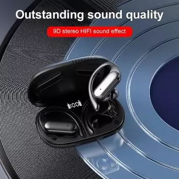 2024 TWS Беспроводные наушники Спортивные наушники Bluetooth 5.3 Smart Touch HiFI 9D Стерео Водонепроницаемая гарнитура с ушным крючком и микрофоном чёрный