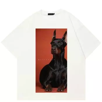 2024 уличная футболка унисекс с рисунком Dobermann, хлопковая футболка, топы унисекс, футболки, летняя футболка с короткими рукавами S белый