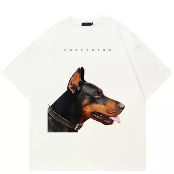 2024 уличная футболка унисекс с рисунком Dobermann, хлопковая футболка, топы унисекс, футболки, летняя футболка с короткими рукавами S белый