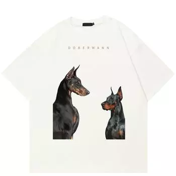 2024 уличная футболка унисекс с рисунком Dobermann, хлопковая футболка, топы унисекс, футболки, летняя футболка с короткими рукавами S белый