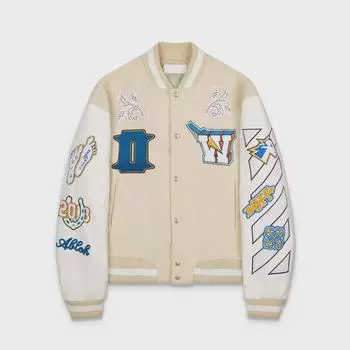 2024 Unisex OW Trojan Horse Letter Pattern Baseball Jacket - Spring/Autumn. S абрикосовый