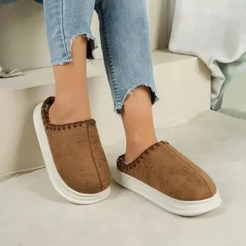 2024 Winter cotton slippers to keep warm at home plus velvet and thick fur slippers indoor home non-slip cotton slippers 36-37fit22.5cm-23cm бежевый