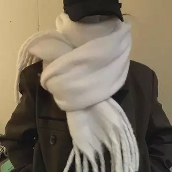 2024 Winter Korean-Style Girls Thick Solid Color Scarf - Versatile White Shawl for Students 240 cm
