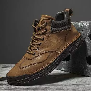 2024 Winter Men s Leather Shoes Outdoor Platform High Top Men s Shoes Daily Martin Boots Large Size Shoes Men s 38 серый