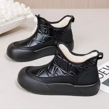 2024 winter new fashion thick-soled women s cotton shoes thickened wool snow boots casual non-slip waterproof cotton boots 35 чёрный
